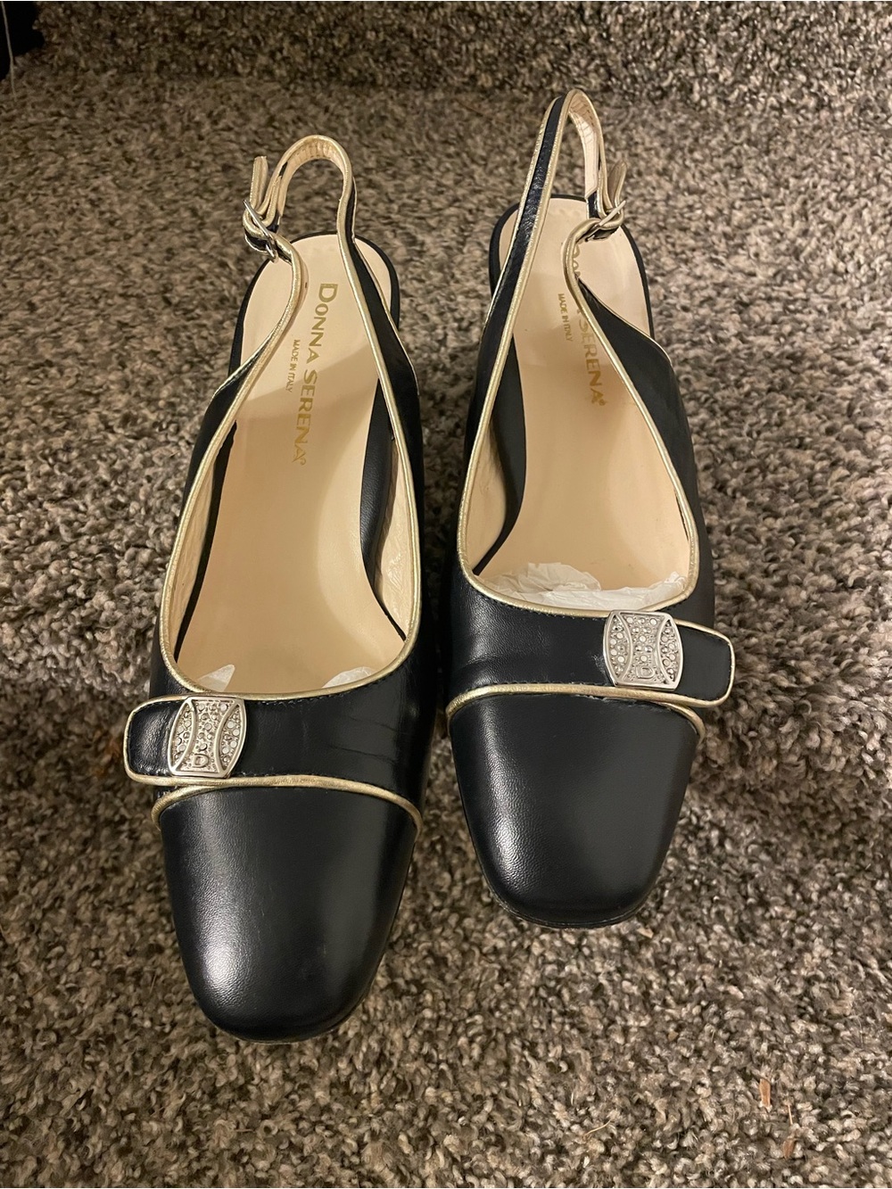Black and Gold Slingback Pumps Made in Italy